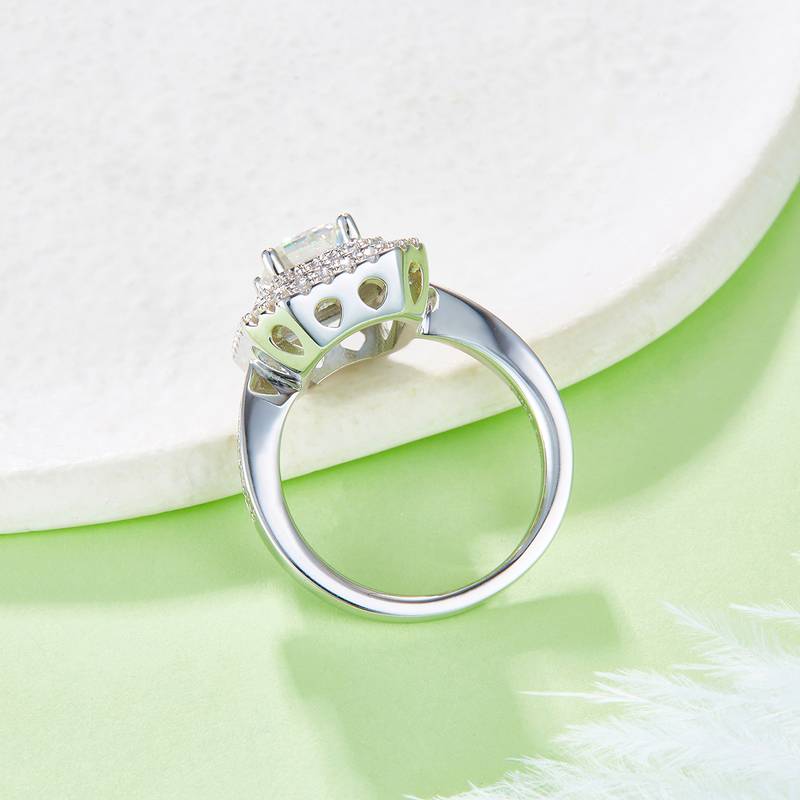 豪镶长方形S925银镀白金MoissaniteWomen's Ring2.0ctD级